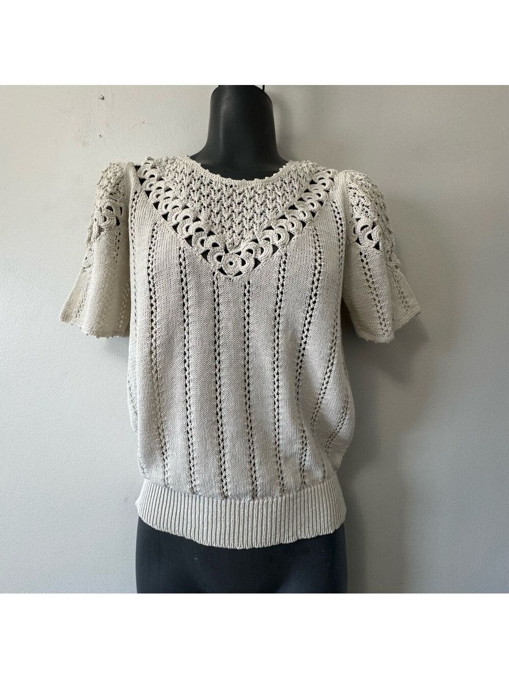 Handmade  Vintage Cream Crochet Blouse Medium